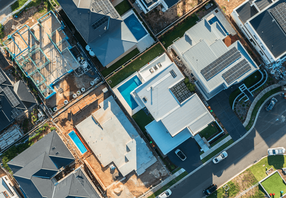 Aerial top-down photo of an Australian suburb