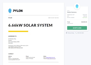 Screenshot of Pylon's customizable solar proposal.